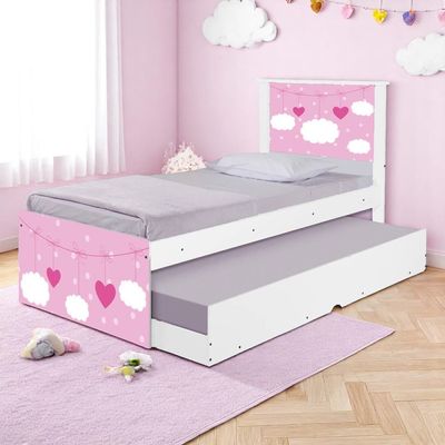 Cama Solteiro Infantil com Cama Auxiliar 195x96cm Personagens Nuvem Menina K02 - D'Rossi