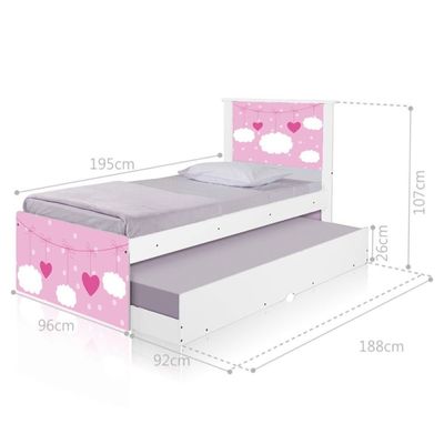 Cama Solteiro Infantil com Cama Auxiliar 195x96cm Personagens Nuvem Menina K02 - D'Rossi
