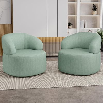 Kit 02 Poltronas Giratória Orgânica Para Sala de Estar Living Helena L02 Linho Verde Menta - Lyam Decor
