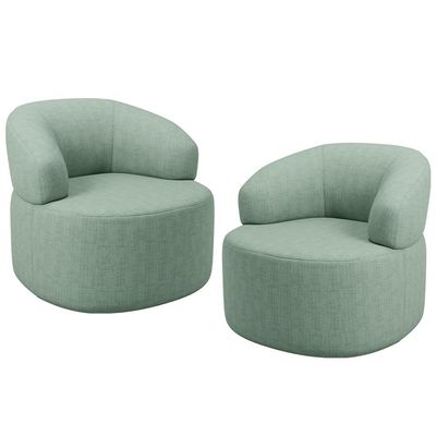 Kit 02 Poltronas Giratória Orgânica Para Sala de Estar Living Helena L02 Linho Verde Menta - Lyam Decor