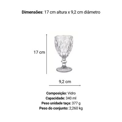 Jogo de Taças de Vidro Diamante 340 ml com 6 peças