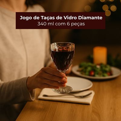 Jogo de Taças de Vidro Diamante 340 ml com 6 peças