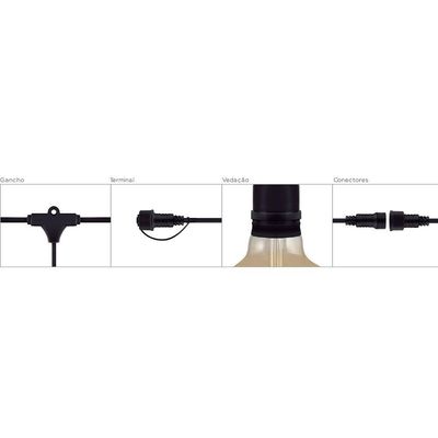 Cabo Porta-lâmpadas Hang Stella Para 8 Lâmpadas E27 5,5 Metros Bivolt - Preto