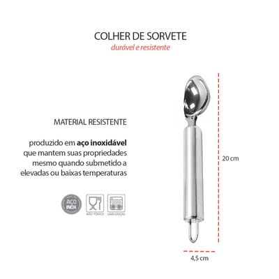 Colher de Sorvete Cabo Aço Inox Cafeteria Sorveteria 6un