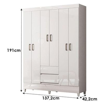 Guarda Roupa Casal 6 Portas Com Pés Fit Branco Brilho - Santos Andirá