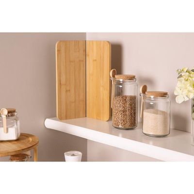 Kit 3 Porta Temperos Redondo 1 L Vidro Com Colher De Bambu E Tampa Rolha Lyor