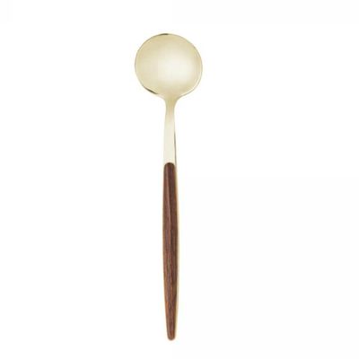 Faqueiro 24 Peças Organic Dourado Aço Inox Com Cabo Em Madeira Lyor