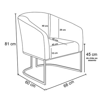 Poltrona Sala Decorativa Kit 2 Stella Base Industrial Preta Sintético Cinza D03 - D'Rossi
