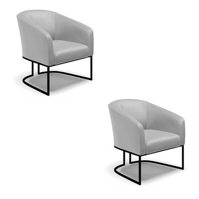 Poltrona Sala Decorativa Kit 2 Stella Base Industrial Preta Sintético Cinza D03 - D'Rossi