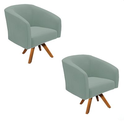 Poltrona Decorativa Kit 2 Stella Base de Madeira Giratória MM30 Veludo Cotelê Menta D03 - D'Rossi