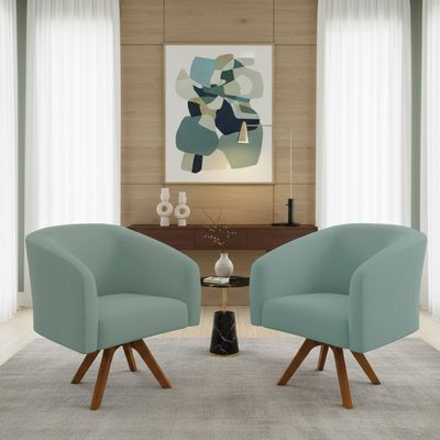 Poltrona Decorativa Kit 2 Stella Base de Madeira Giratória MM30 Veludo Cotelê Menta D03 - D'Rossi