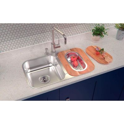 Kit Cuba Dupla Inox Tramontina Gourmet com Escorredor Tábua 69x41cm Pia Cozinha Isis