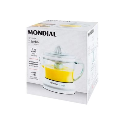 Espremedor de Frutas Elétrico Mondial 220V Turbo Citrus 25W 1,25L Branco Automático com Tampa