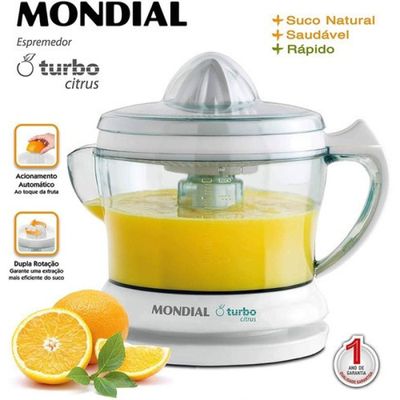 Espremedor de Frutas Elétrico Mondial 220V Turbo Citrus 25W 1,25L Branco Automático com Tampa
