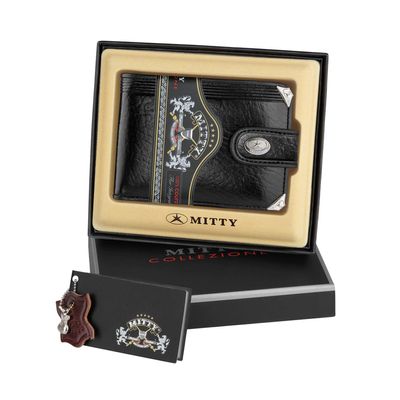 Carteira Masculina Couro Mitty M1F Média C/ Fecho Cantoneira Preto