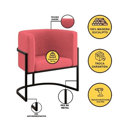 Kit Sofá 2 Lugares + 2 Poltronas Para Recepção Balaqui Rosa