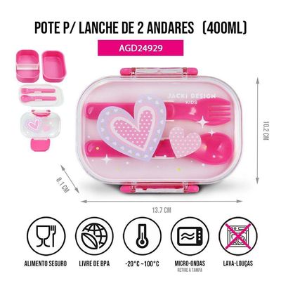 Kit Mochila Escolar Pote Para Lanche E Garrafa 460ml Infantil Pink