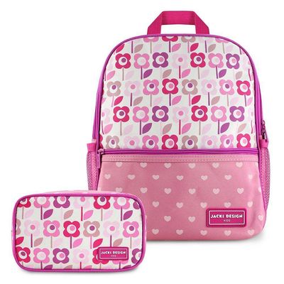 Conjunto Estojo Tamanho Médio Rosa Sapeka E Mochila Sapeka Floral Rosa Mochila