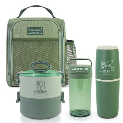 Kit Joy Bolsa Térmica, Porta Escova, Pasta De Dente, Pote Marmita 2 Andares E Garrafa Verde