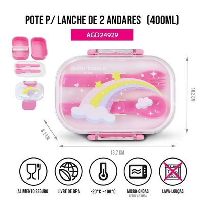 Kit Mochila Escolar Pote Para Lanche E Garrafa 460ml Infantil - Azul Rosa
