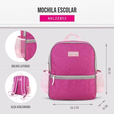 Kit Mochila Escolar Pote Para Lanche E Garrafa 460ml Infantil - Azul Rosa