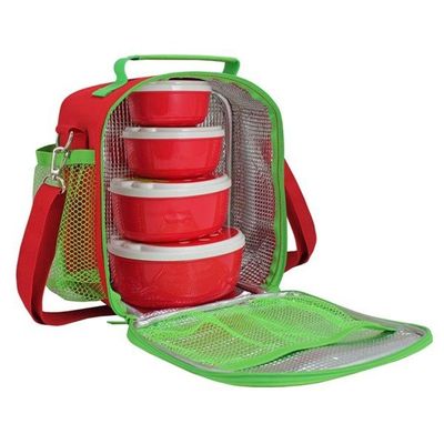 Conjunto Lancheira Térmica Filhotinho E Pote Para Lanche De 4 Peças Vermelho