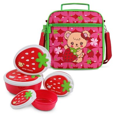 Conjunto Lancheira Térmica Filhotinho E Pote Para Lanche De 4 Peças Vermelho