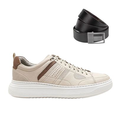 Kit Sapatênis Democrata Joe Ultra Light Masculino + Cinto 41 / Bege