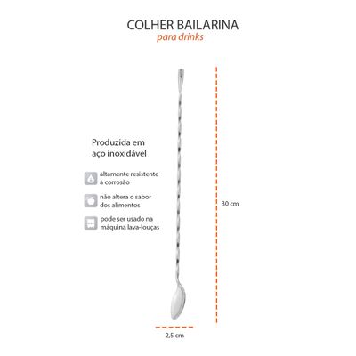 Colher Bailarina para Drinks Sucos Bar Inox Longa 3un