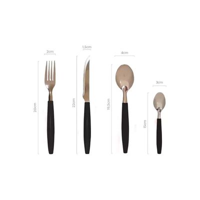 Conjunto Talheres 24 Peças De Inox e Cabo de Plástico Com Organizador de Gaveta Preto