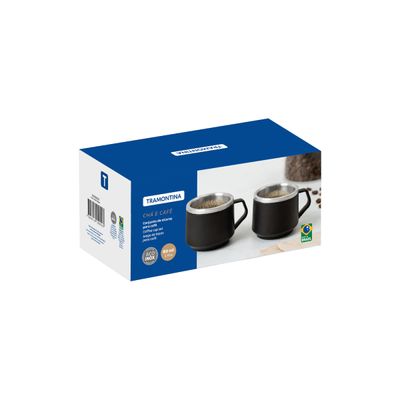 Kit 2 Xícaras para Café Tramontina em Aço Inox Preto 80 ml