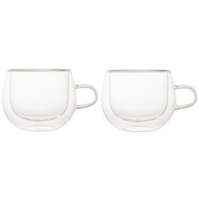 Conjunto De Xícaras Para Chá E Cappuccino 240ml Vidro Duplo 2 Peças Lyor