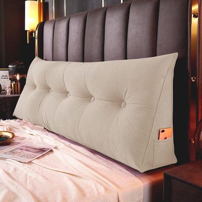 Almofada Para Cabeceira Encosto Apoio Lombar Spot 160cm Com Porta Celular Suede - Abmaza Cor Bege