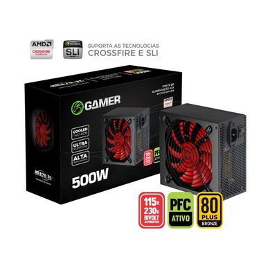 Fonte Alimentação Para Pc PC 500W 80 Plus Preto