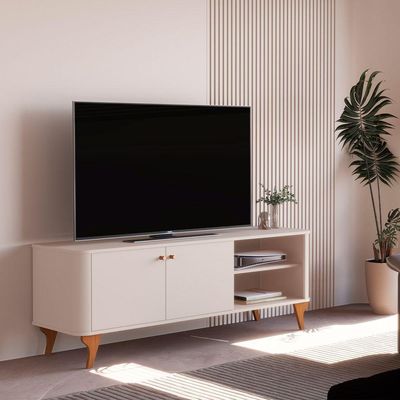 Rack Bancada Aruma Com 2 Portas E Cantos Arredondados Off White