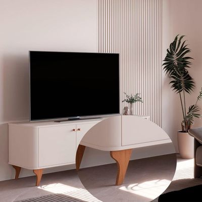 Rack Bancada Aruma Com 2 Portas E Cantos Arredondados Off White
