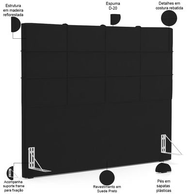Cabeceira Cama Box Queen 160 cm Roma W01 Suede Preto - Lyam