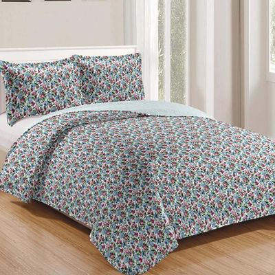 Kit Cobre Leito Colcha Daily King 3 Peças Dupla Face Estampado - Floral 21 - 100% Poliéster