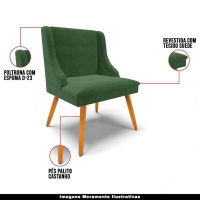 Kit 5 Cadeiras Decorativas Sala de Jantar Pés Palito de Madeira Firenze Suede Verde Esmeralda/Natural G19 - Gran Belo