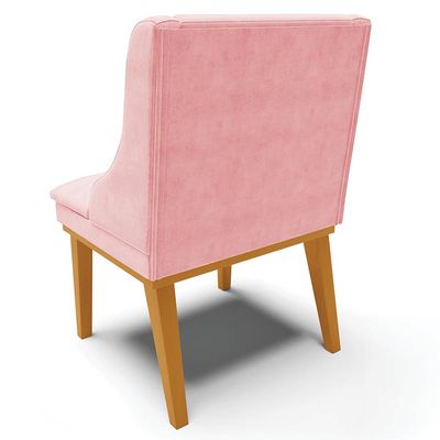 Kit 3 Cadeiras Decorativas Sala de Jantar Base Fixa de Madeira Firenze Suede Rosa Bebê/Castanho G19 - Gran Belo