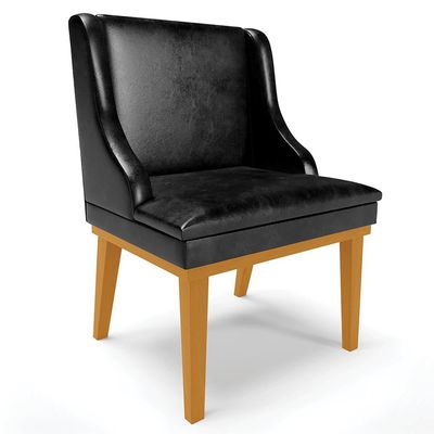 Cadeira Decorativa Sala de Jantar Base Fixa de Madeira Firenze PU Preto Brilho/Castanho G19 - Gran Belo