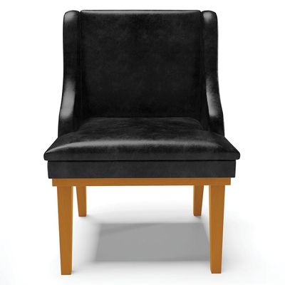 Cadeira Decorativa Sala de Jantar Base Fixa de Madeira Firenze PU Preto Brilho/Castanho G19 - Gran Belo