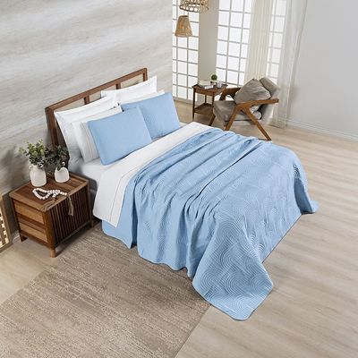 Kit Cobre Leito Colcha Harmony Queen 3 Peças Matelado Micropercal 200 Fios - Azul - 100% Poliéster