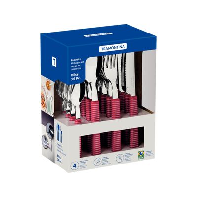Faqueiro Tramontina Bliss 16 peças Viva Magenta em Aço Inox