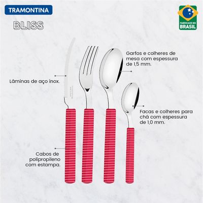 Faqueiro Tramontina Bliss 16 peças Viva Magenta em Aço Inox