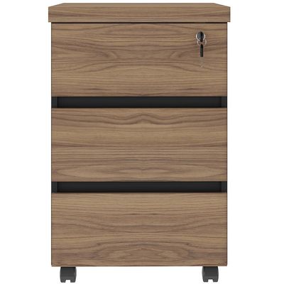 Gaveteiro Para Escritório com Rodízios 03 Gavetas Unik A02 Nogal Preto - Lyam Decor