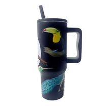 Copo Térmico Alça Canudo Aves Tropicais Aço Inox 1200ml - Estampa Vibrante, Alta Capacidade e Conservação |  Modelo:C1