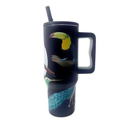 Copo Térmico Alça Canudo Aves Tropicais Aço Inox 1200ml - Estampa Vibrante, Alta Capacidade e Conservação |  Modelo:C1