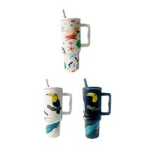 Copo Térmico Alça Canudo Aves Tropicais Aço Inox 1200ml - Estampa Vibrante, Alta Capacidade e Conservação |  Modelo:C1