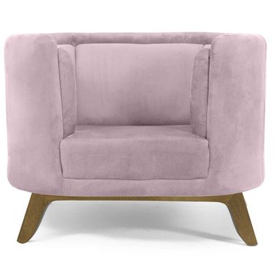 Kit 02 Poltronas Decorativas Para Sala de Estar Base de Madeira Ferrara Veludo Rosê - Gran Belo